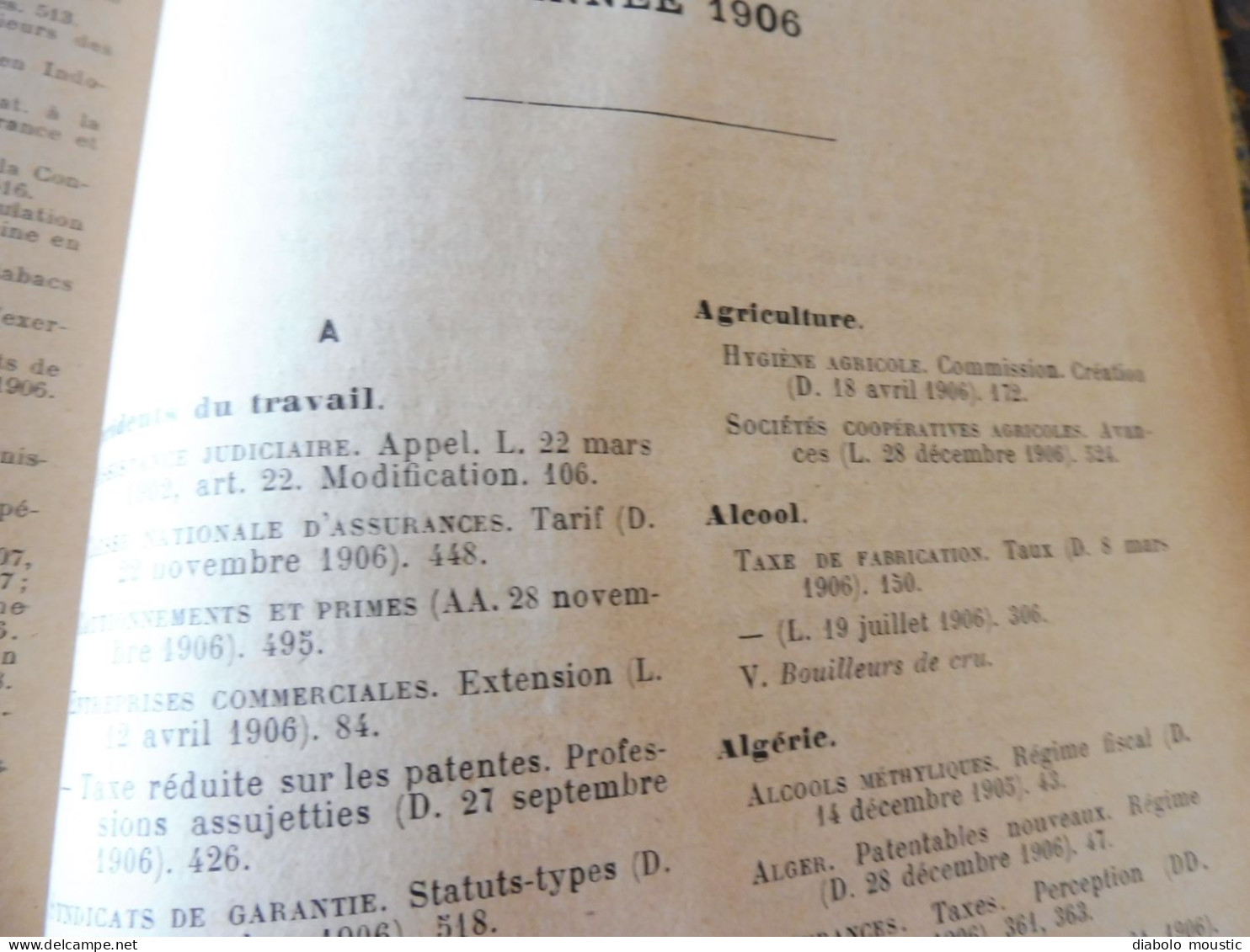 1906  RECUEIL des LOIS : Fraudes et répressions, Explosifs, Code pénal, Police sanitaire,  Etc ; Etc