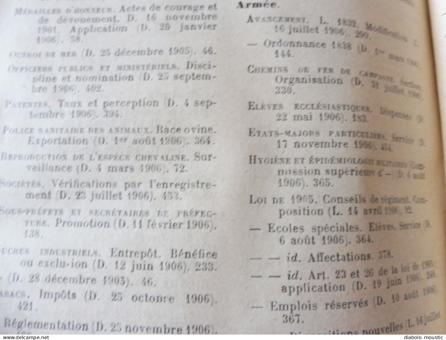 1906  RECUEIL des LOIS : Fraudes et répressions, Explosifs, Code pénal, Police sanitaire,  Etc ; Etc