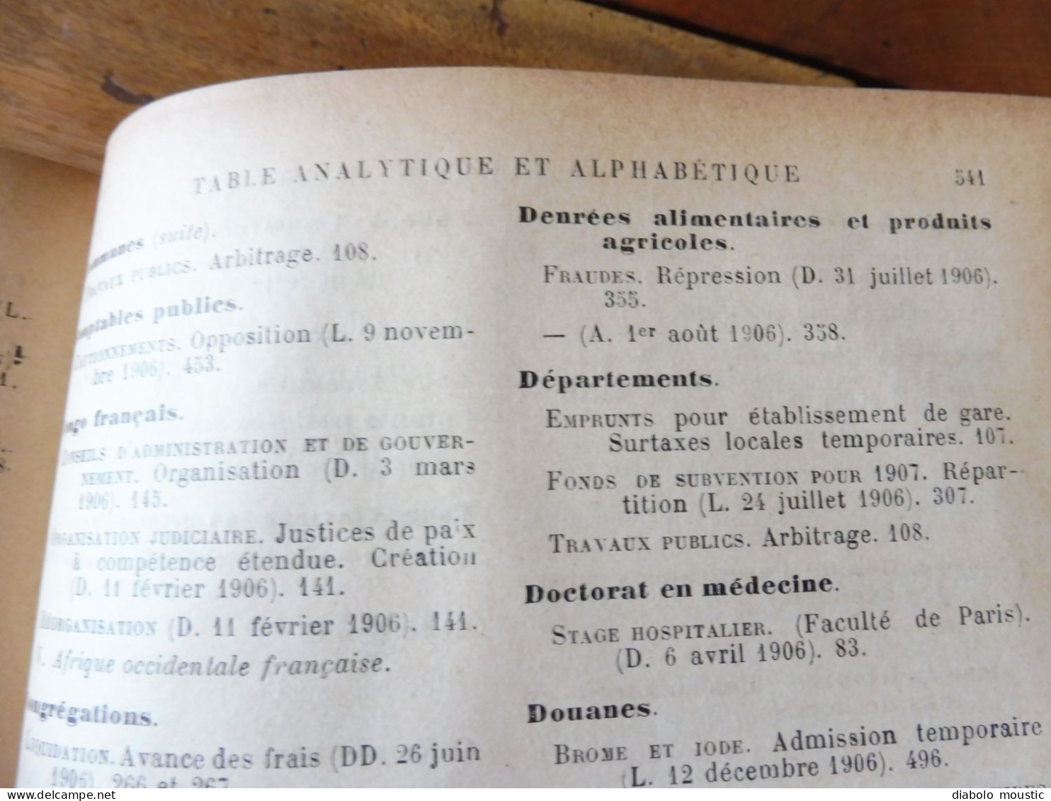 1906  RECUEIL des LOIS : Fraudes et répressions, Explosifs, Code pénal, Police sanitaire,  Etc ; Etc