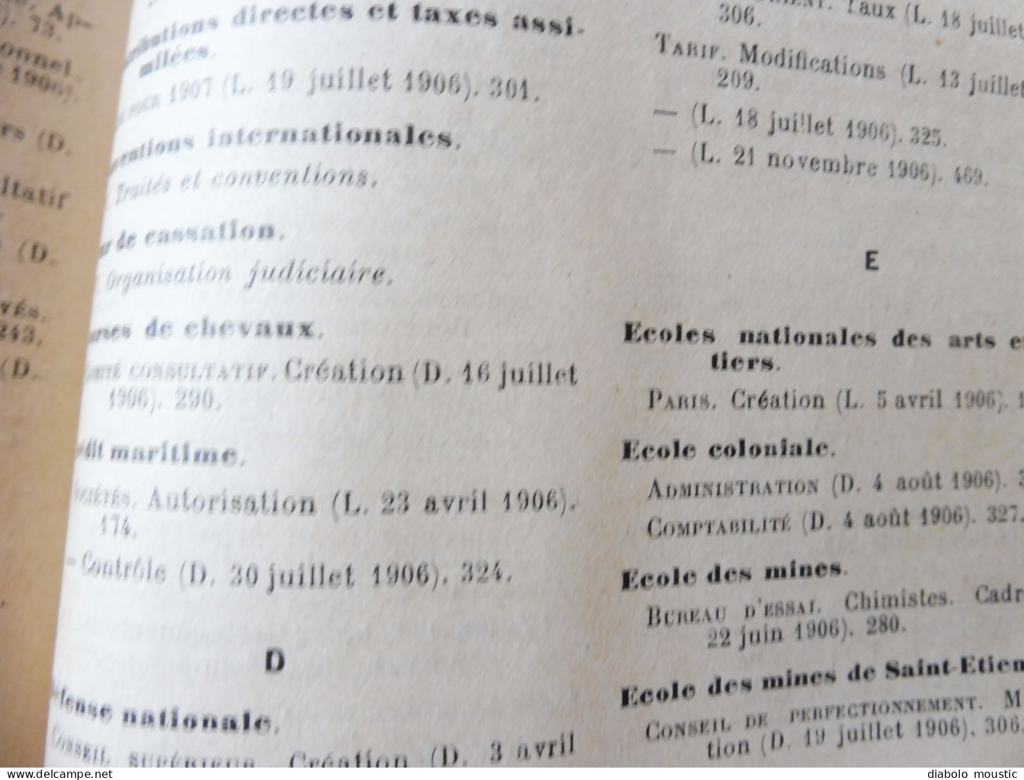 1906  RECUEIL des LOIS : Fraudes et répressions, Explosifs, Code pénal, Police sanitaire,  Etc ; Etc