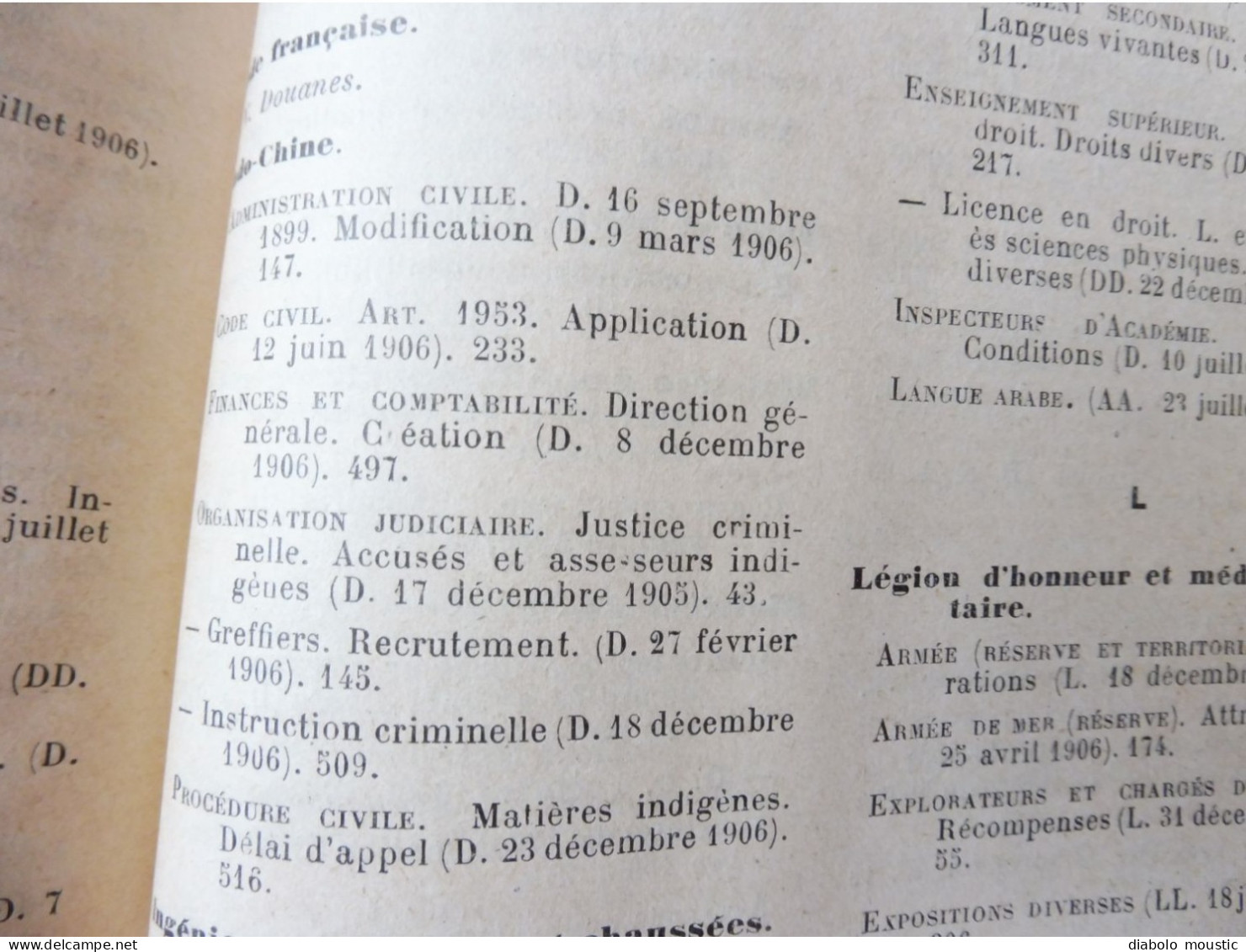 1906  RECUEIL des LOIS : Fraudes et répressions, Explosifs, Code pénal, Police sanitaire,  Etc ; Etc