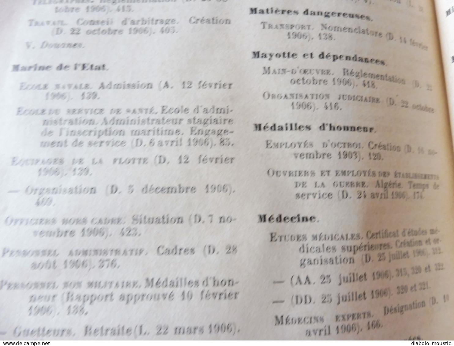 1906  RECUEIL des LOIS : Fraudes et répressions, Explosifs, Code pénal, Police sanitaire,  Etc ; Etc