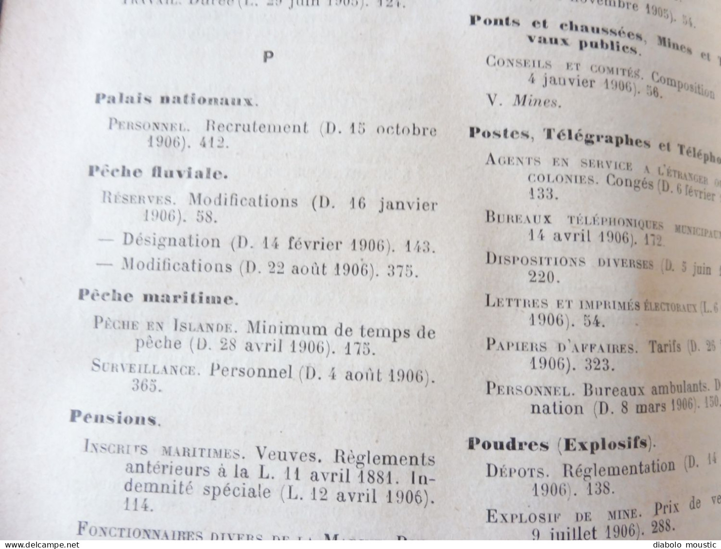 1906  RECUEIL des LOIS : Fraudes et répressions, Explosifs, Code pénal, Police sanitaire,  Etc ; Etc