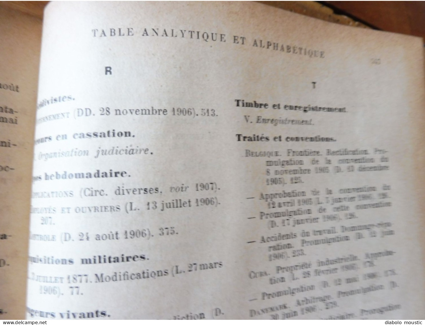 1906  RECUEIL des LOIS : Fraudes et répressions, Explosifs, Code pénal, Police sanitaire,  Etc ; Etc