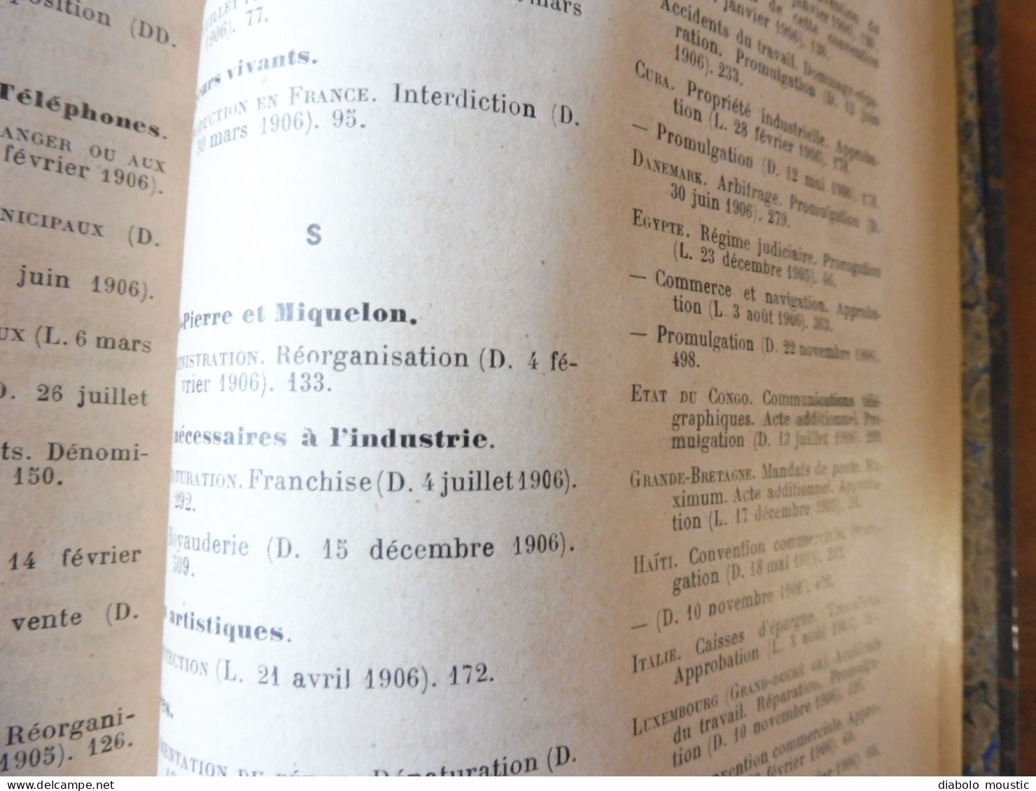 1906  RECUEIL des LOIS : Fraudes et répressions, Explosifs, Code pénal, Police sanitaire,  Etc ; Etc