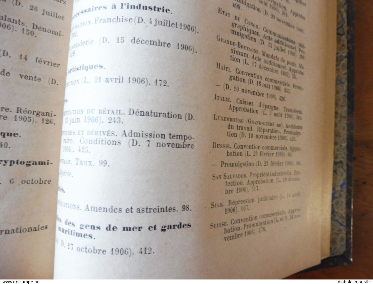 1906  RECUEIL des LOIS : Fraudes et répressions, Explosifs, Code pénal, Police sanitaire,  Etc ; Etc