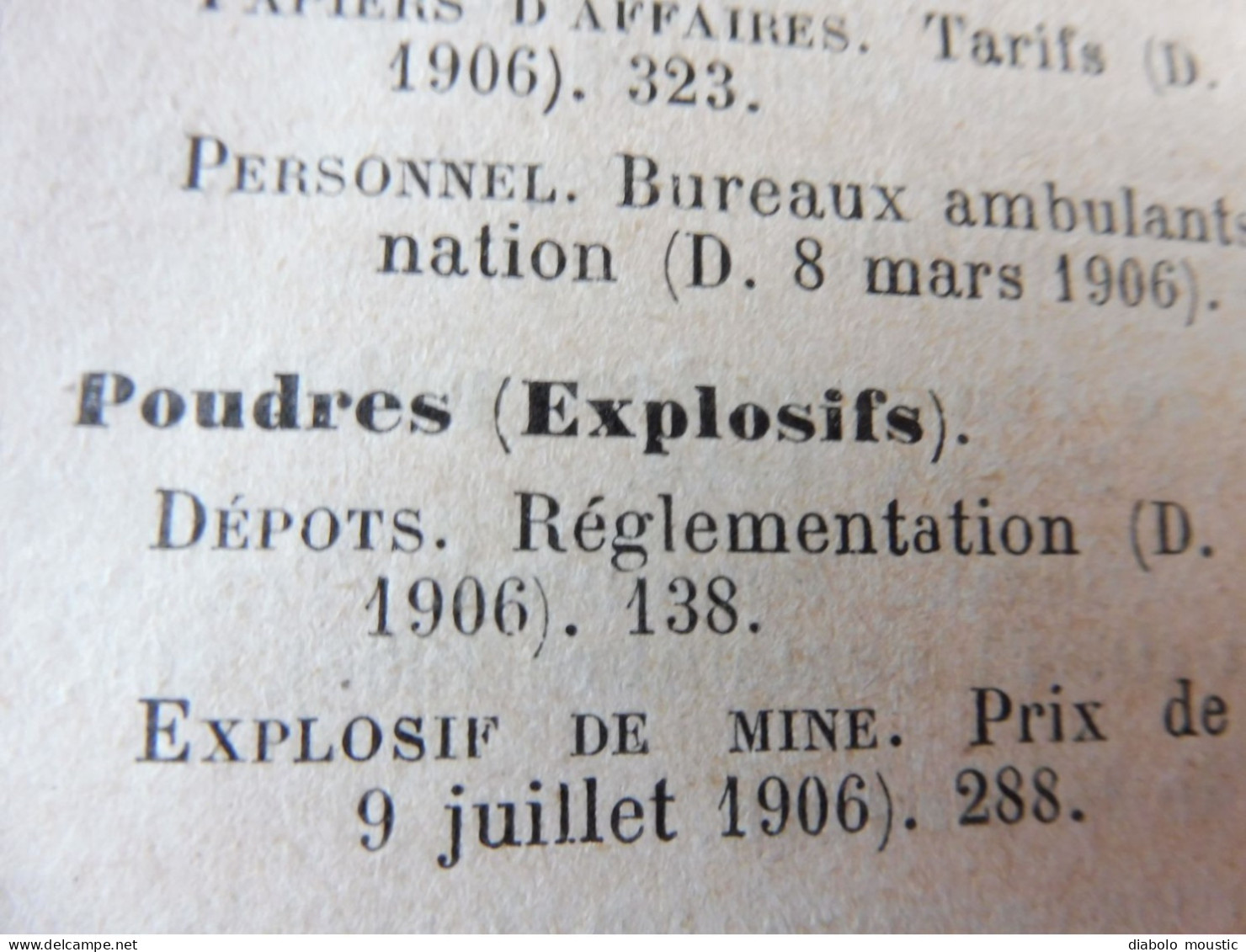 1906  RECUEIL des LOIS : Fraudes et répressions, Explosifs, Code pénal, Police sanitaire,  Etc ; Etc