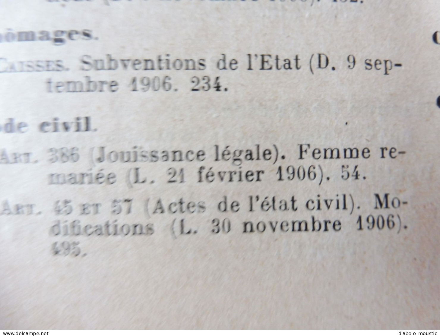 1906  RECUEIL des LOIS : Fraudes et répressions, Explosifs, Code pénal, Police sanitaire,  Etc ; Etc