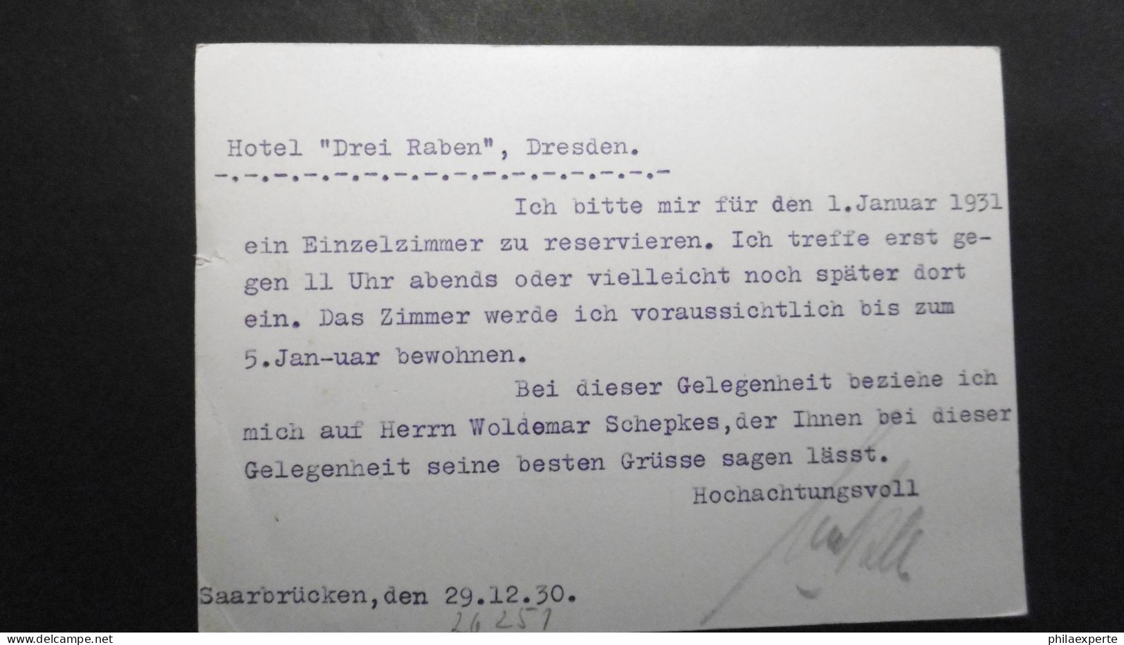 Saargebiet Mi. Privat GA Karte ähnlich WieP 30  Von Saarbrücken 1930 Nach Dresden- Eckbüge - Ganzsachen