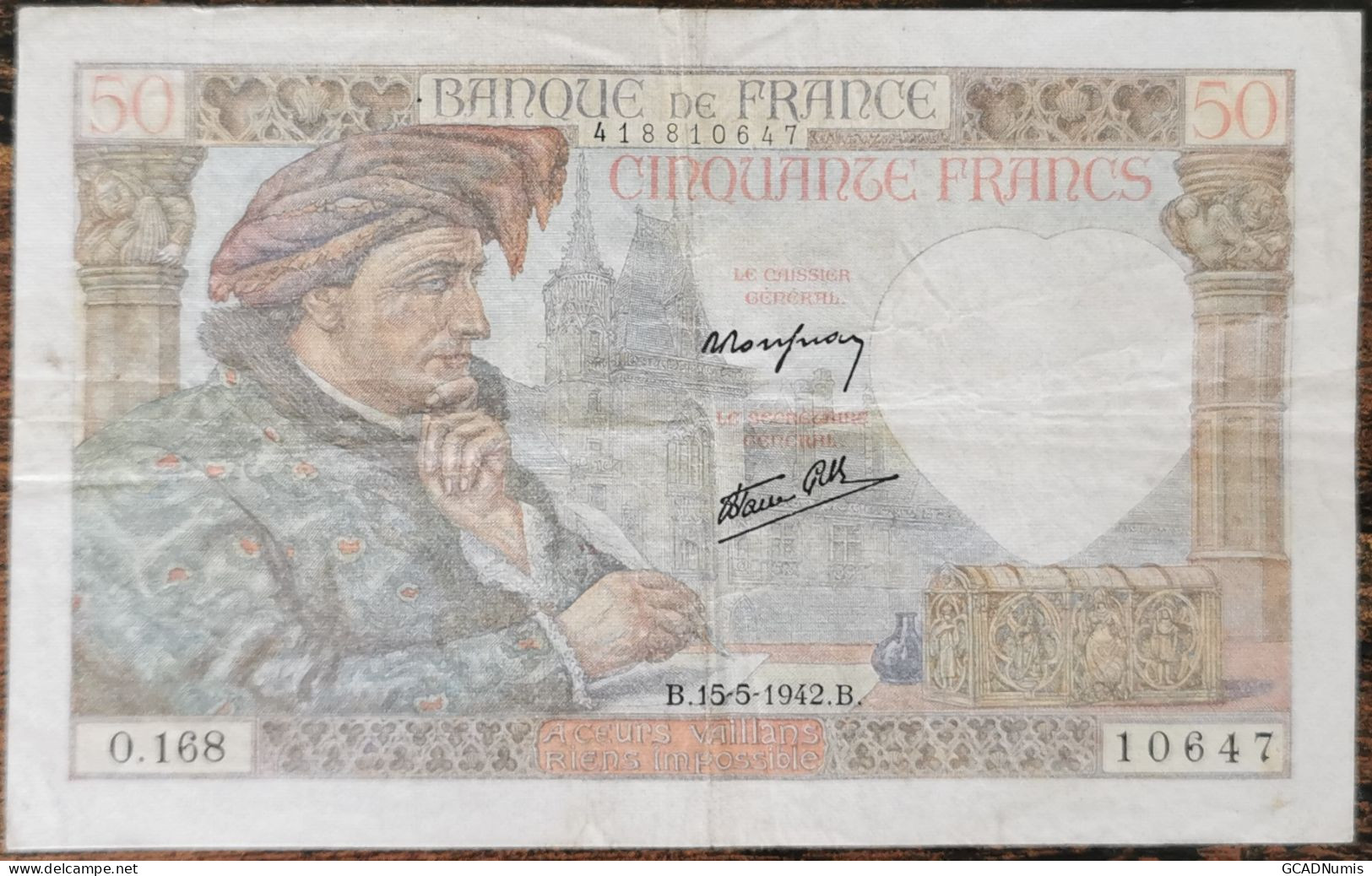 Billet 50 Francs JACQUES COEUR 15 - 5 - 1942 France O.168 - 50 F 1940-1942 ''Jacques Coeur''