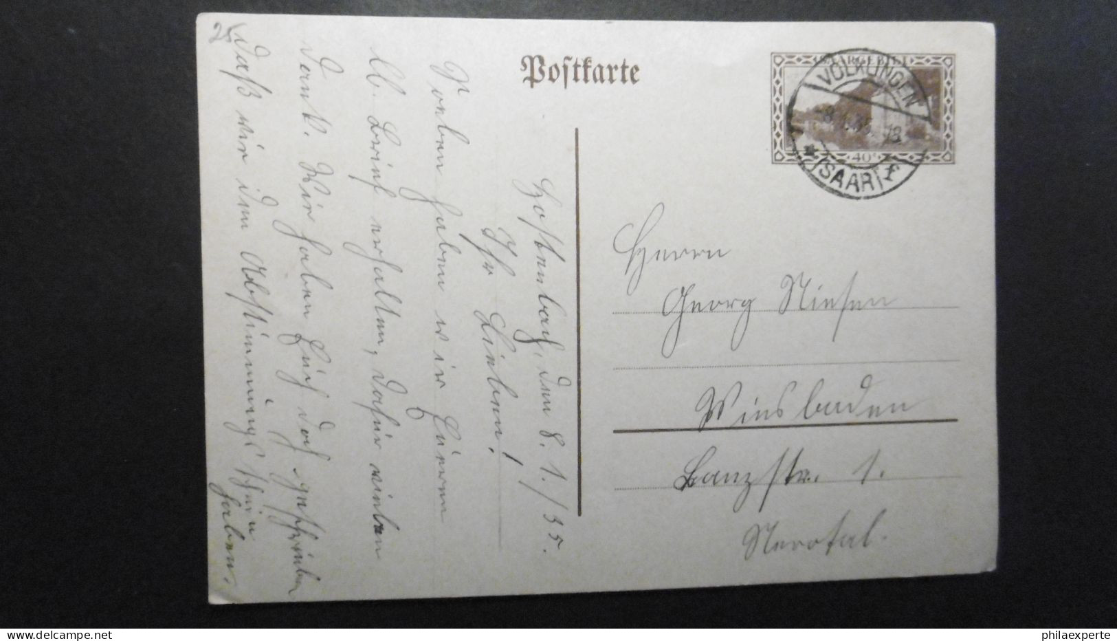 Saargebiet Mi. GA Karte P 30 Von Völklingen 8.1.1935 Nach Wiesbaden - Postal Stationery