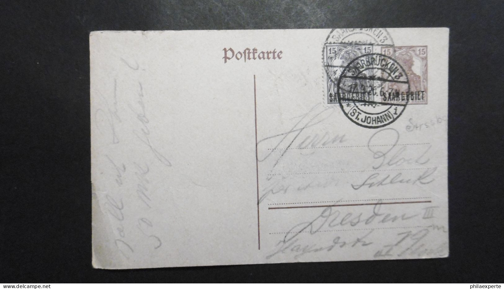 Saargebiet Mi. GA Karte P 2 Mit Mi. 34 Nach Dresden - Postal Stationery