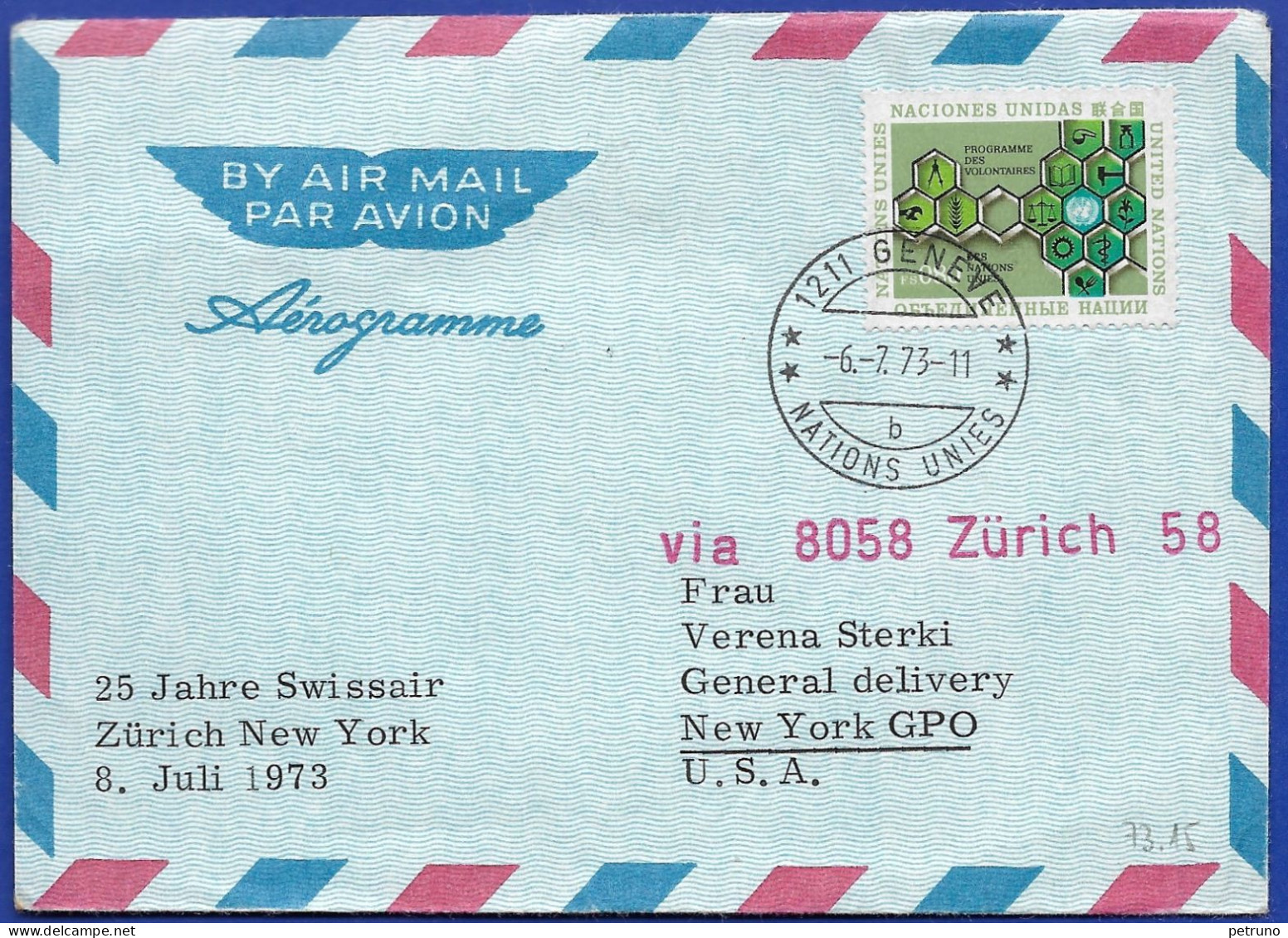 FL Jubiläum Ab UNO-Genf 8.7.1973 Zürich-New York Mit Swissair - Lettres & Documents