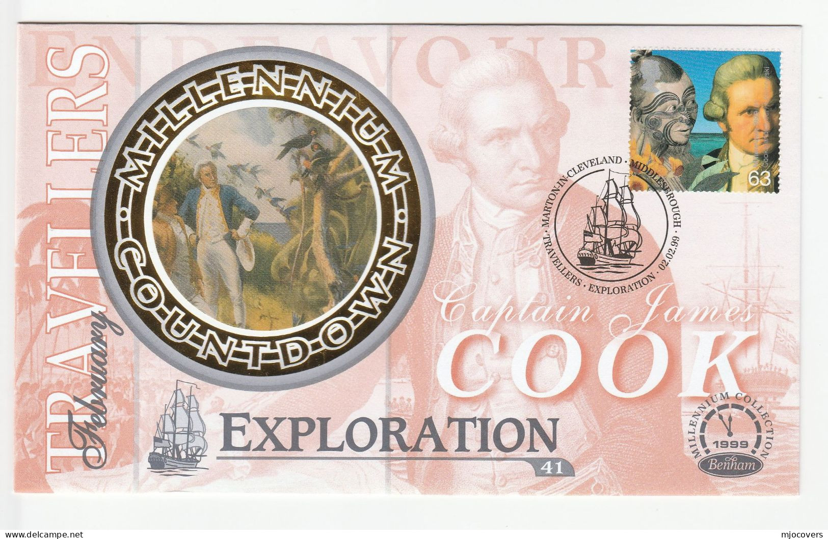 CAPTAIN COOK Special SILK FDC 1999 Cook's Exploration  GB Middlesbrough  Cover Stamps Sailing Ship - Explorers