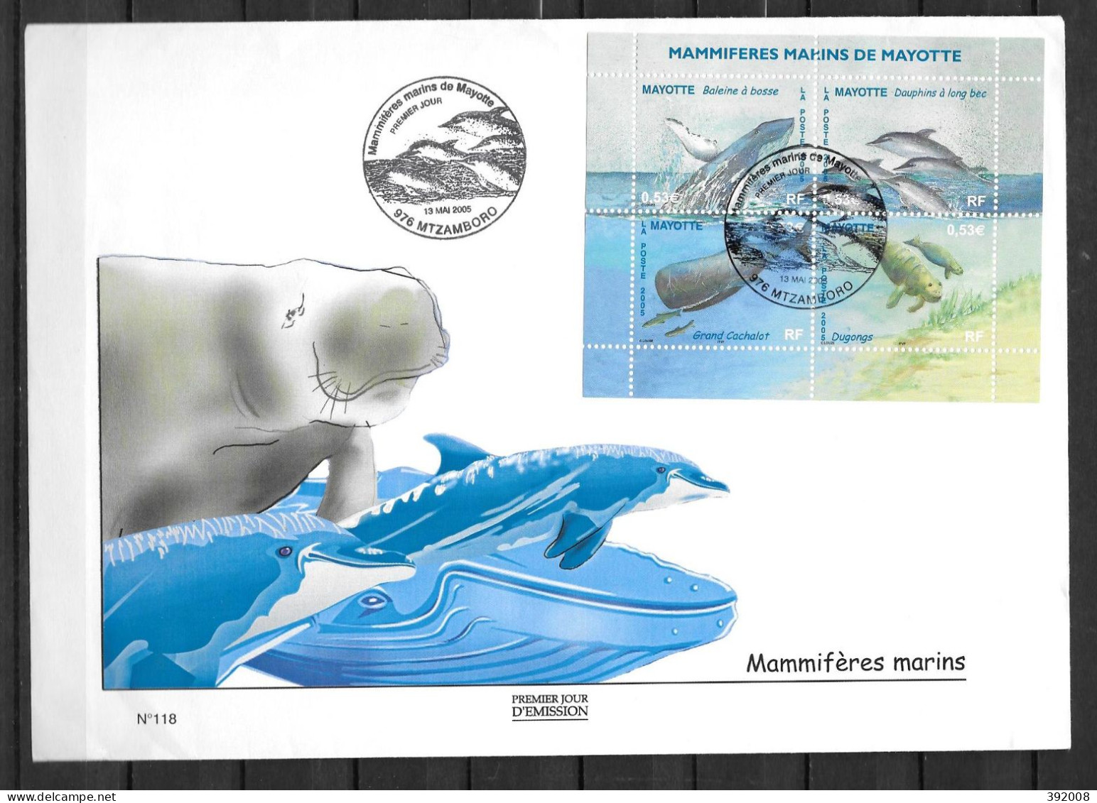 2005 - 173 à 176 - FDC - Baleine, Dauphin, Cachalot, Dugong - 10 - Autres & Non Classés