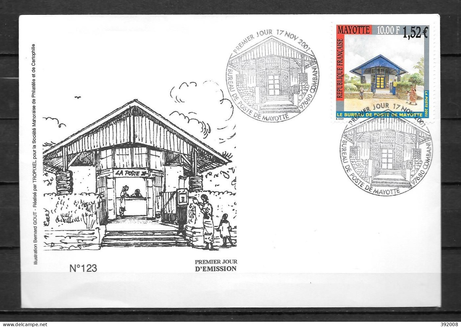 2001 - 109 - FDC - Bureau De Poste De Mayotte - 6 - Andere & Zonder Classificatie