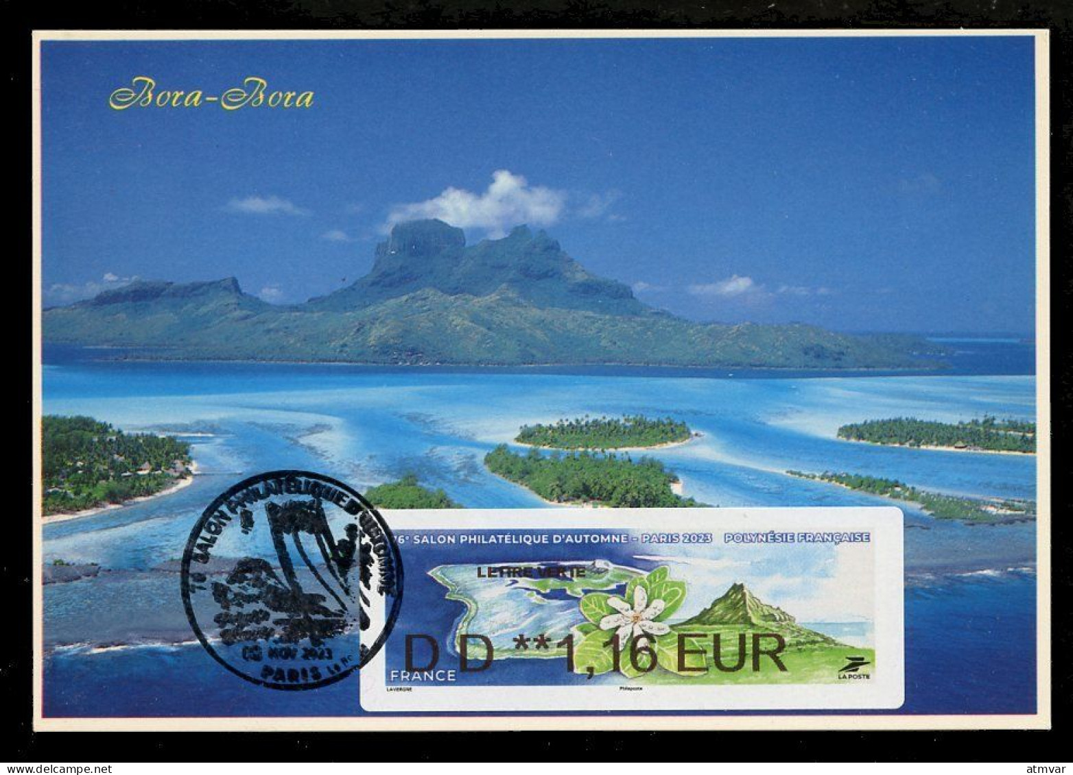 FRANCE (2023) Carte Maximum Card ATM LISA - Polynésie Française Tahiti Bora Bora - 76e Salon Philatélique Automne Paris - 2020-…