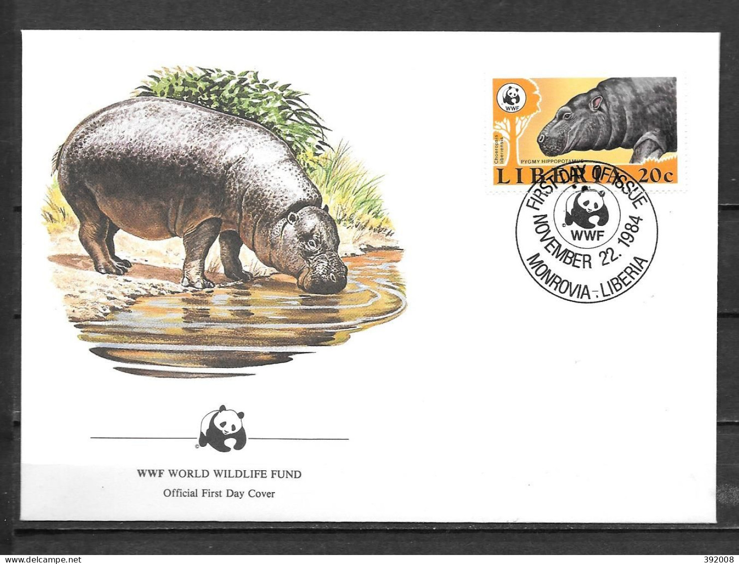 LIBERIA - 1984 - Hippopotame Pygmée - 3 - FDC
