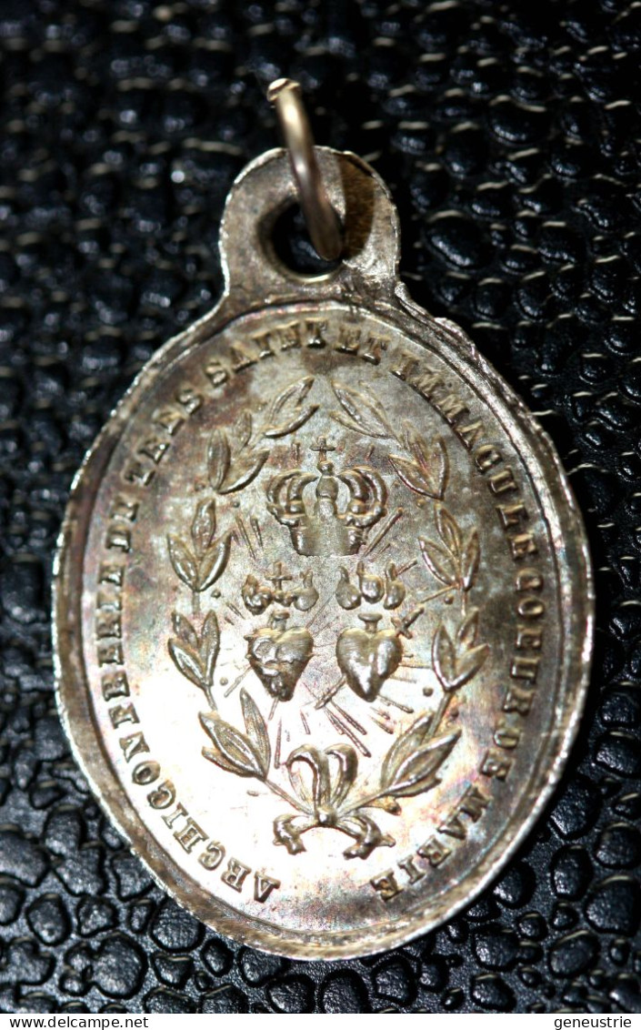 Pendentif Médaille Religieuse Argent 800 Fin XIXe "Archiconfrèrie Du Très Saint Coeur De Marie" Religious Medal - Religion & Esotérisme