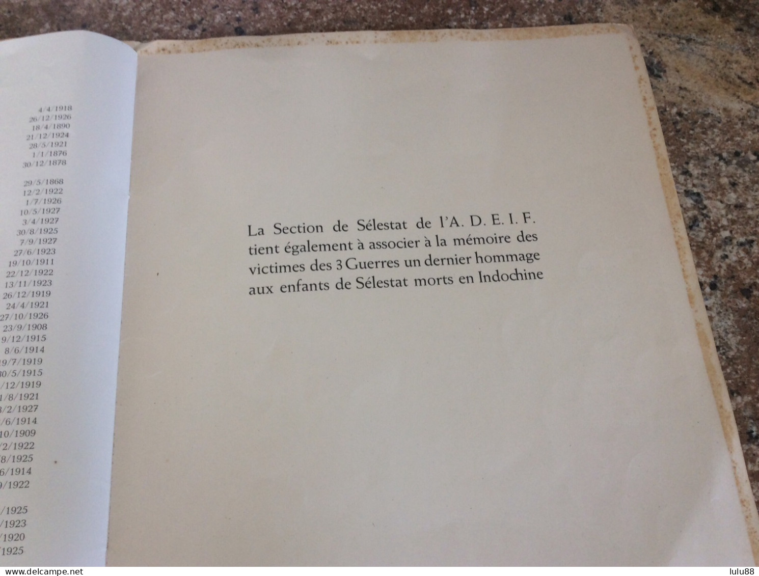 SELESTAT. Militaria A La Mémoire Des. Victimes Des Trois Guerres. Année 1954 - Selestat