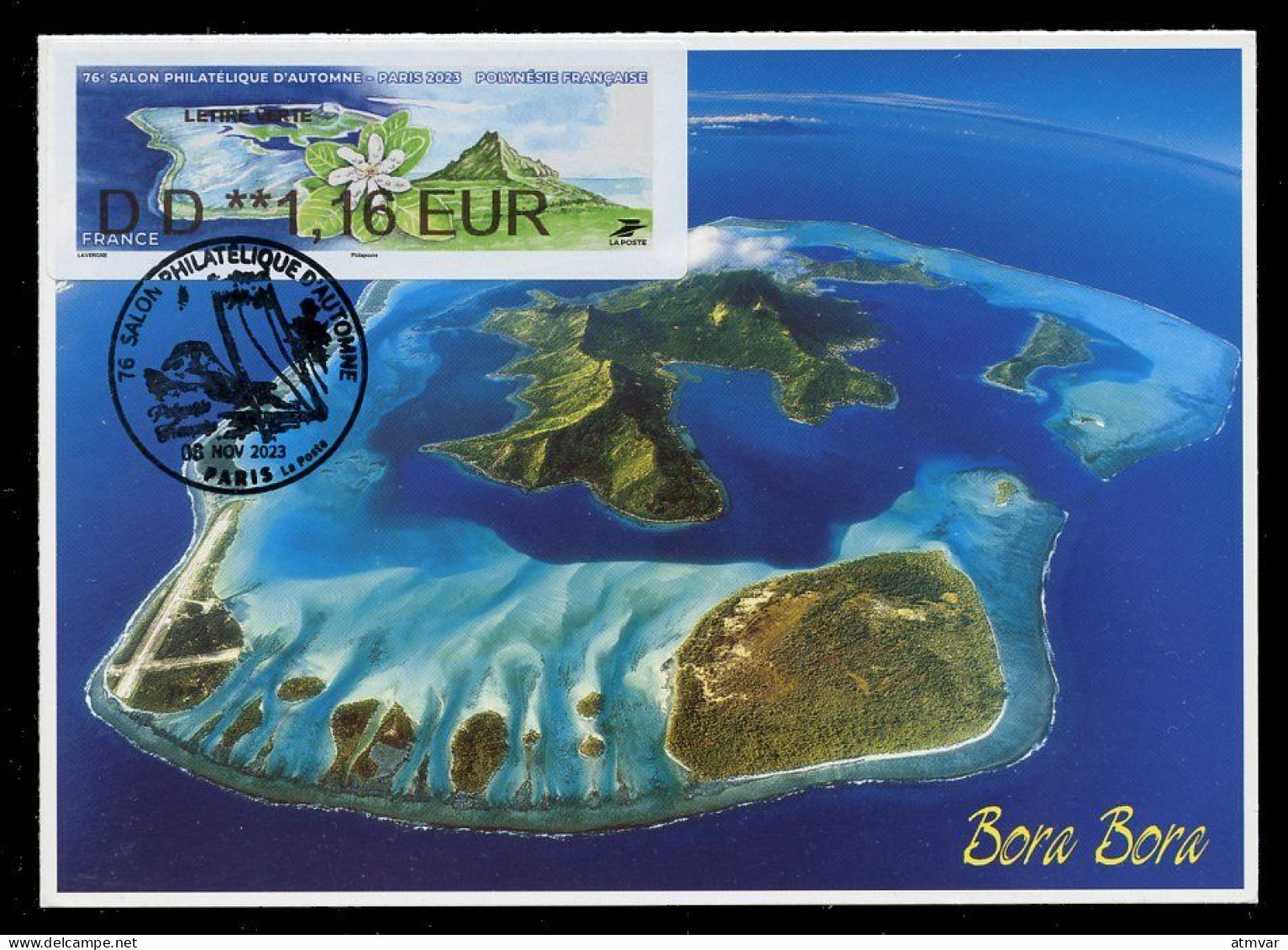 FRANCE (2023) Carte Maximum Card ATM LISA - Polynésie Française - Bora Bora - 76e Salon Philatélique Automne Paris - 2020-…