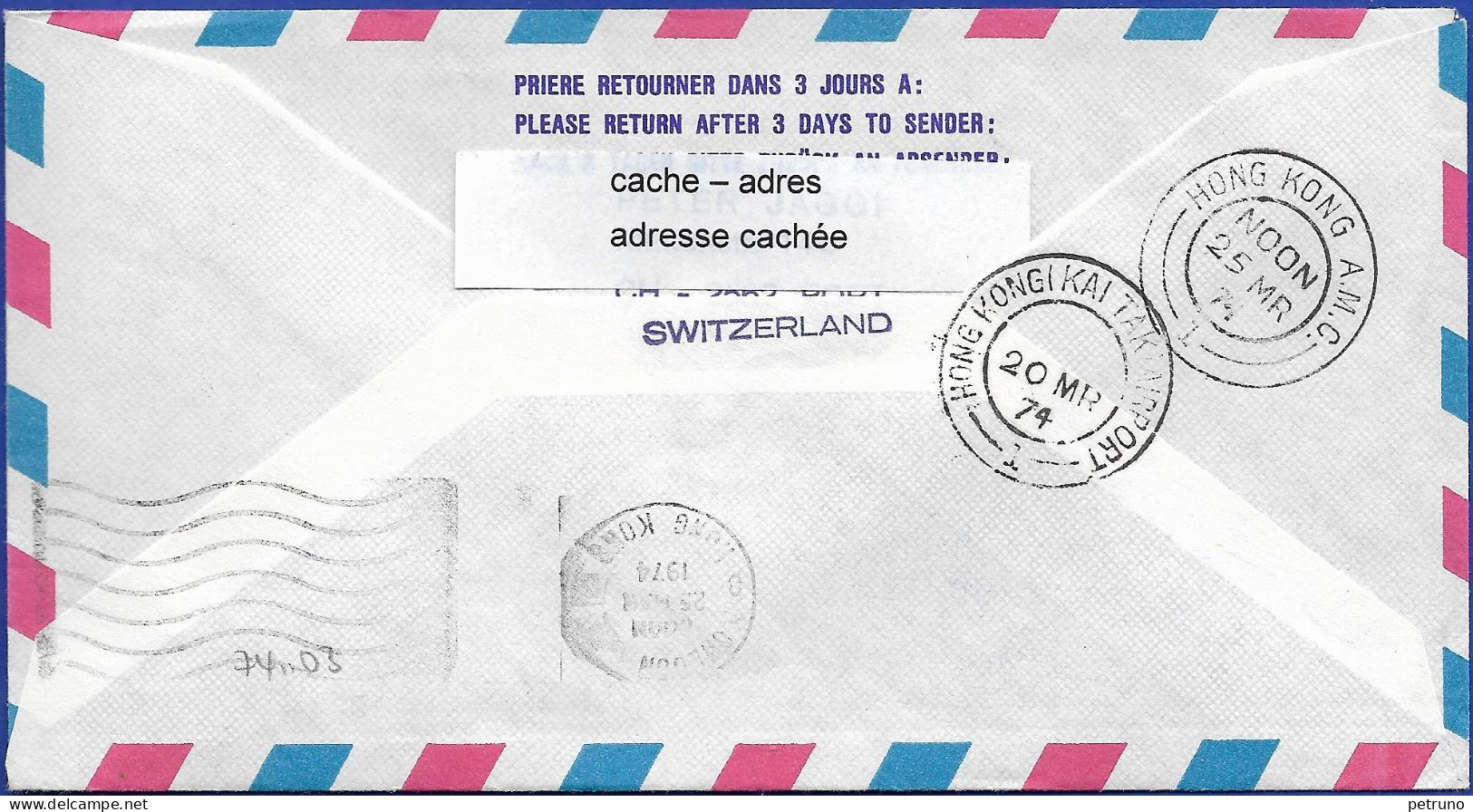 FFL DC-10 Ab UNO -Genf-Zürich-Hongkong 17.3.1974 Mit Swissair - Cartas & Documentos