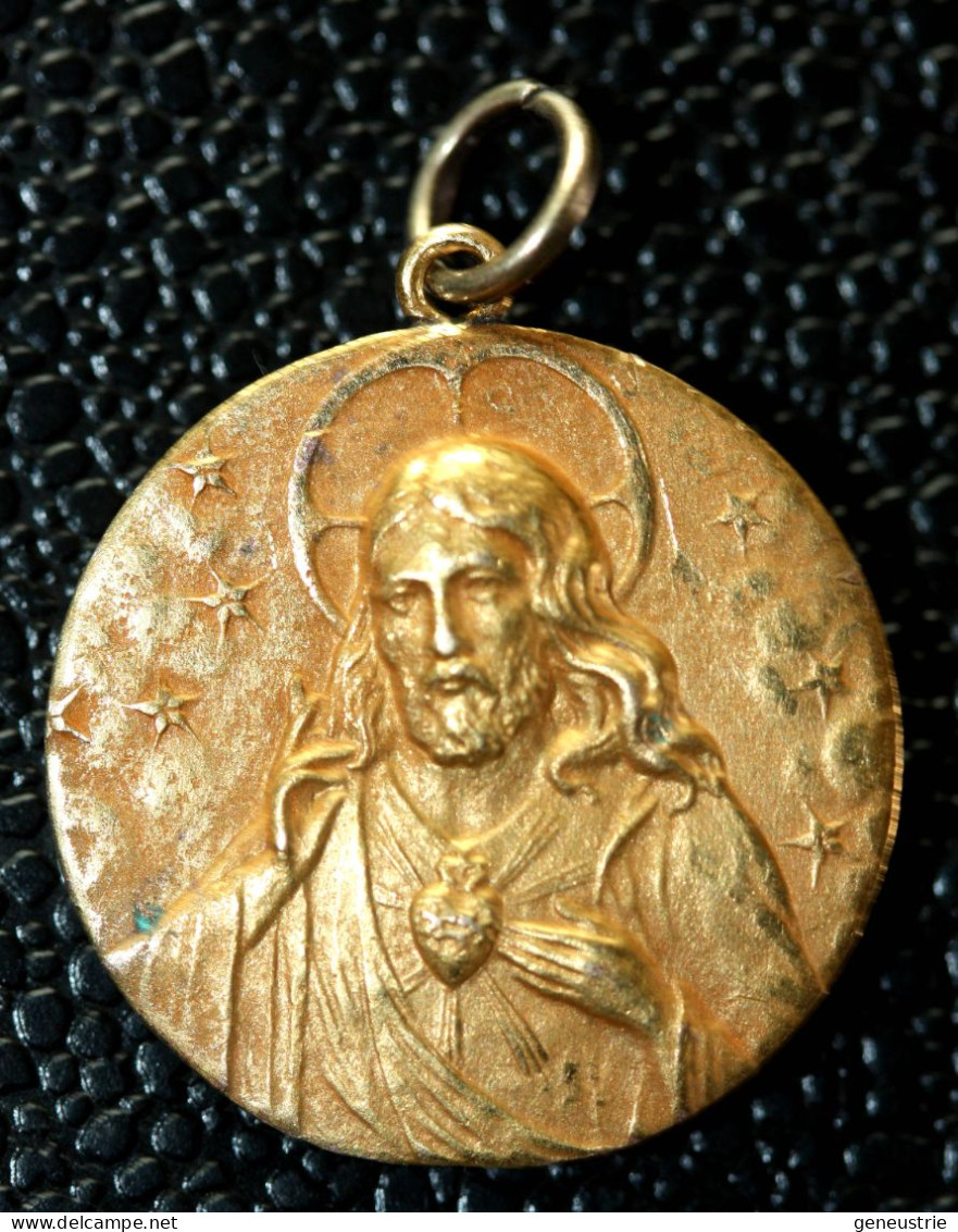 Pendentif Médaille Religieuse Plaqué Or Début XXe "Sacré-Coeur De Jésus / Assomption De Marie" Religious Medal - Godsdienst & Esoterisme