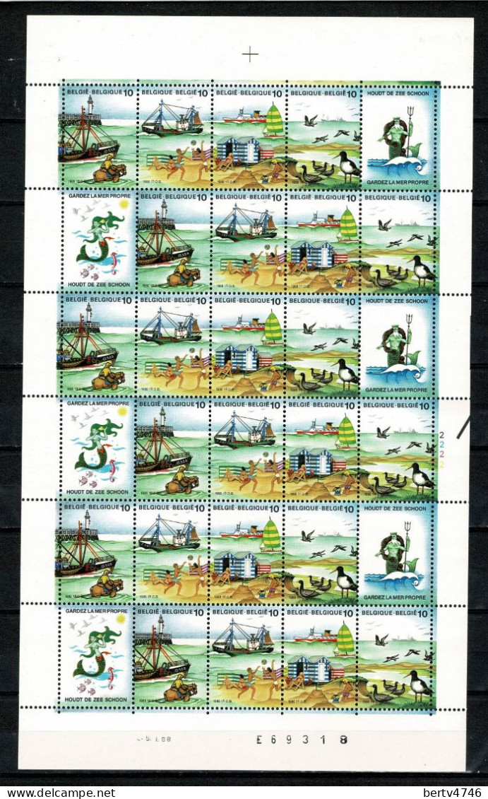 Belg. 1988 -  Voll. Vel / Feuille Complète 2273/76** MNH - De Zee / La Mer - Plaatnr. / Planche 2 - 1981-1990