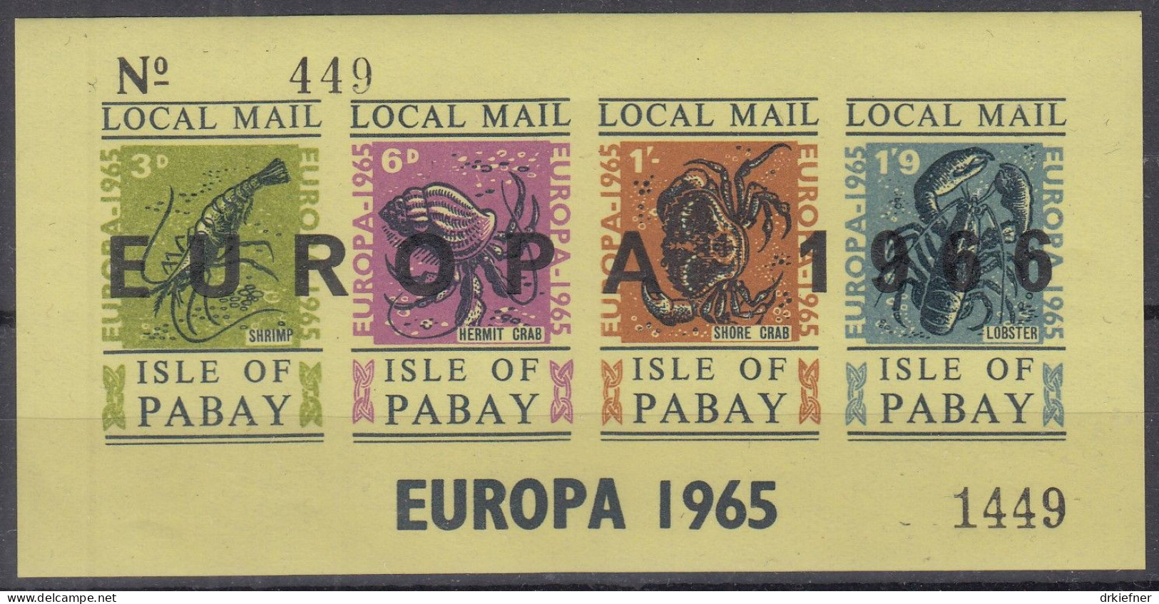 INSEL PABAY (Schottland), Nichtamtl. Briefmarken, 1 Block , Postfrisch **, Europa 1965, Krebstiere - Ecosse