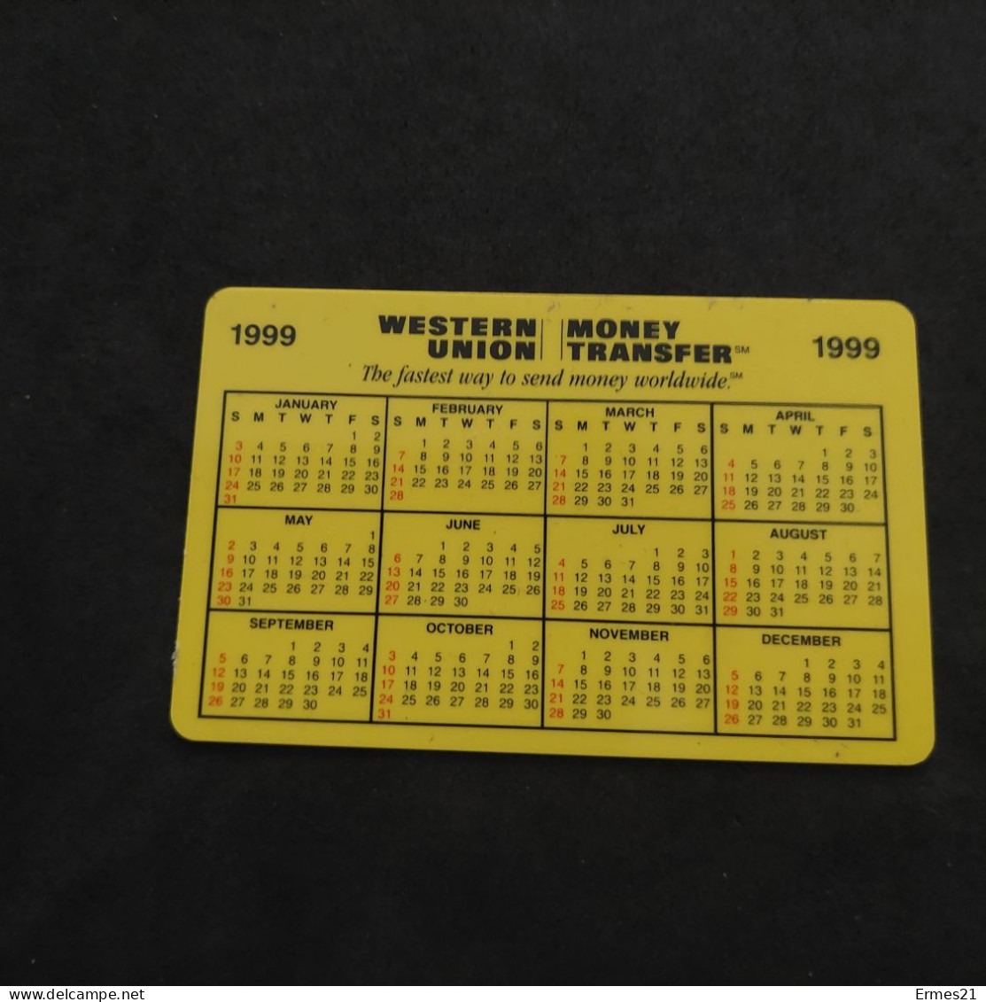 Calendarietto 1999 Western Union. Money Trasfer. Condizioni Eccellenti.  Plastificato. - Small : 1991-00