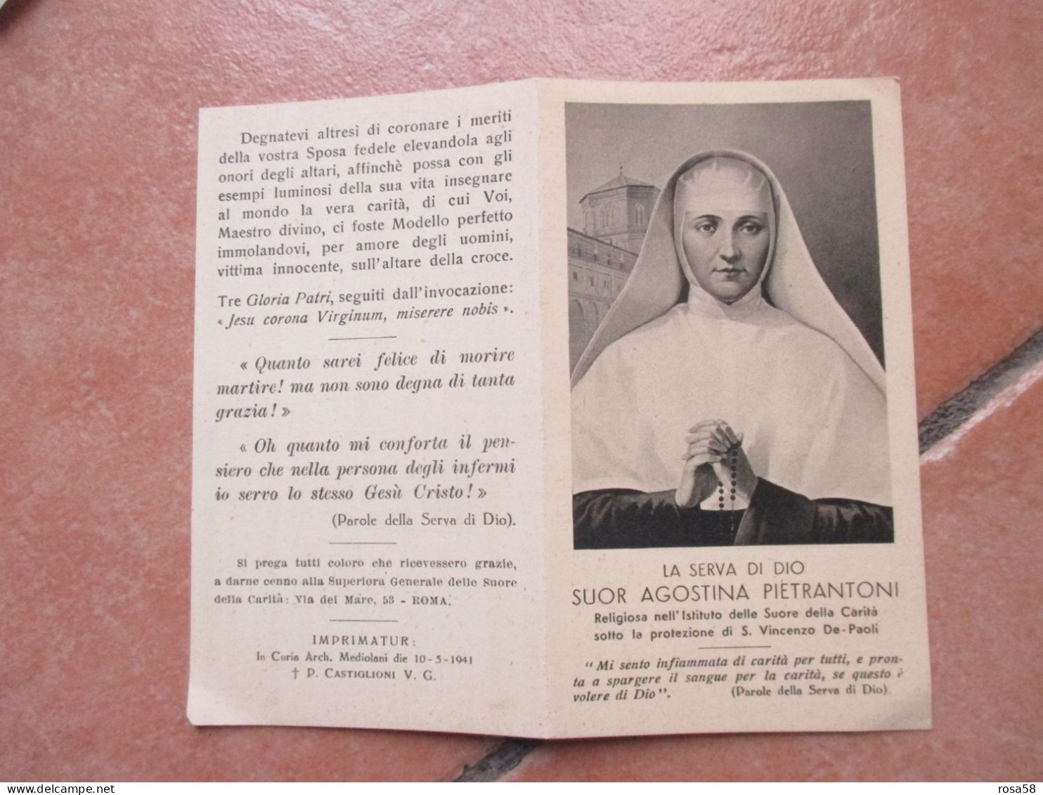 La Serva Di Dio Suor Agostina Pierantoni Sotto Protezione S.Vincenzo De Paoli - Devotion Images