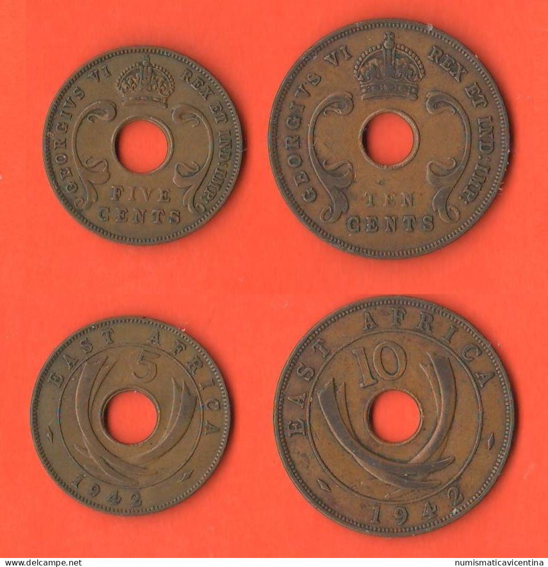East Africa 5 + 10 Cents 1942 Great Britain Protectorate Oriental Afrique Bronze Coin King Georgius VI° - Kolonien