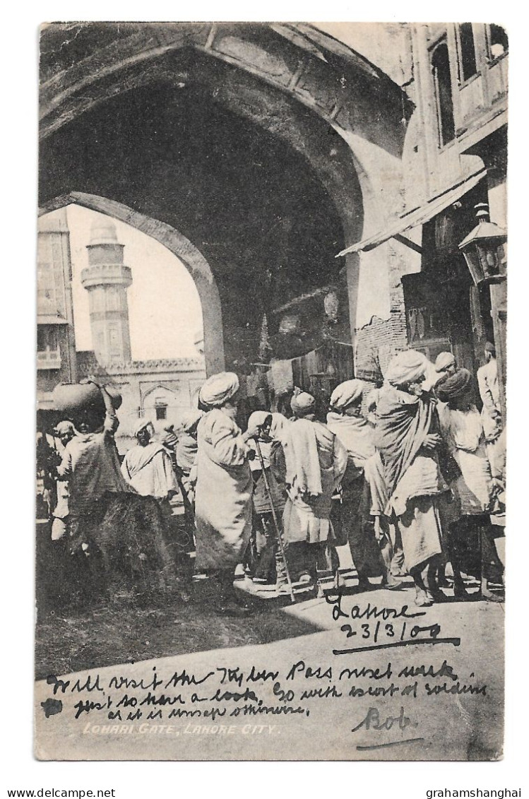 Postcard India Now Pakistan Lahore Lahori Gate Animated Crowd Of People Posted 1909 - India