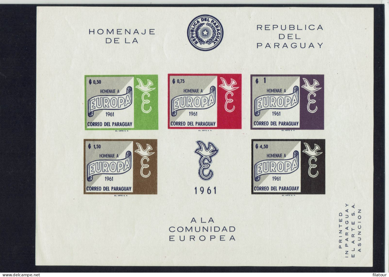 PARAGUAY BLOC N° 12A - Hommage à L'EUROPE - (NON DENTELE - COULEURS CHANGEES) - 1962