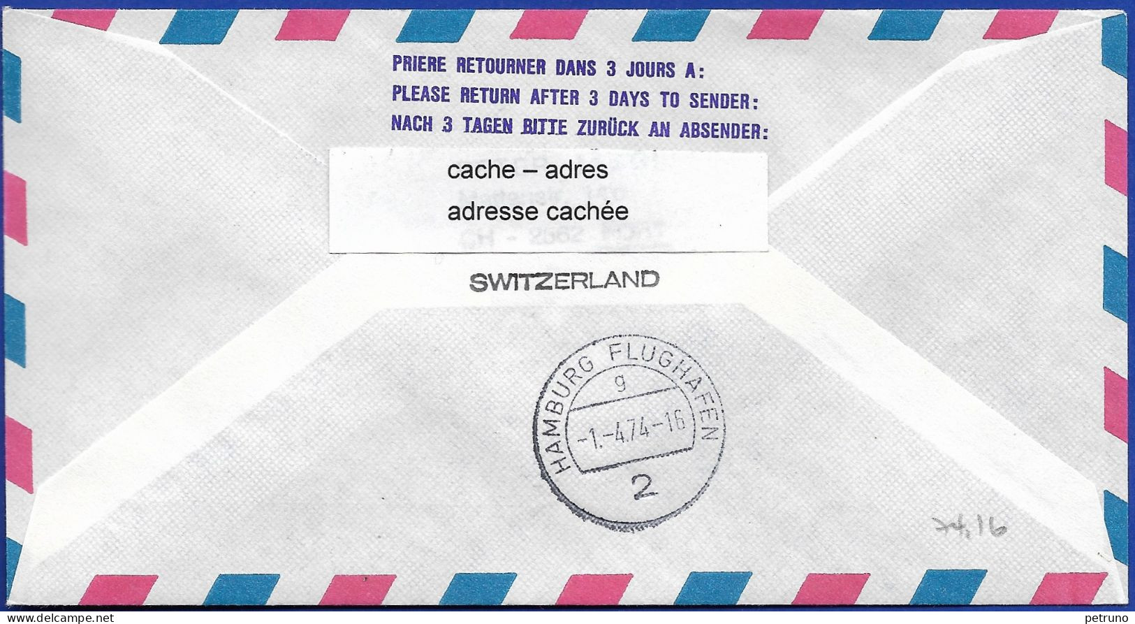 FL 1. Kartenschluss UNO-Genf-Hamburg 1.4.1974 Mit Swissair - Covers & Documents