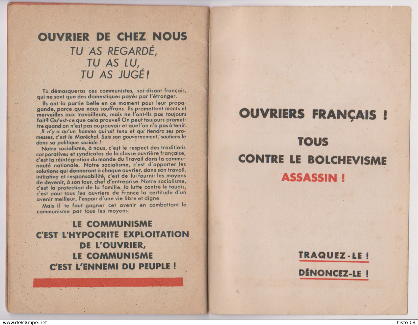 WWII . 1939 / 45 : VICHY : - OUVRIER de CHEZ NOUS .. REGARDE , LIS , JUGE ! . LIVRET DE PROPAGANDE ANTI COMMUNISTE .