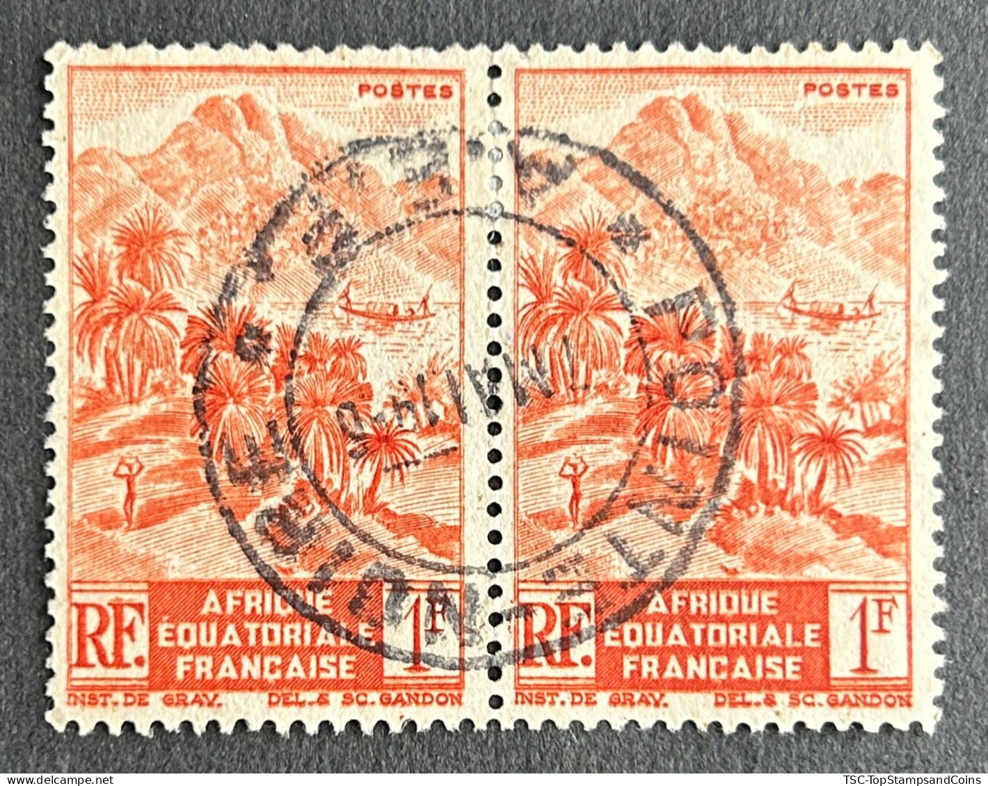 FRAEQ0214Ux2h - Local Motives - Mountain Landscape - Pair Of 1 F Used Stamps - AEF - 1947 - Usati