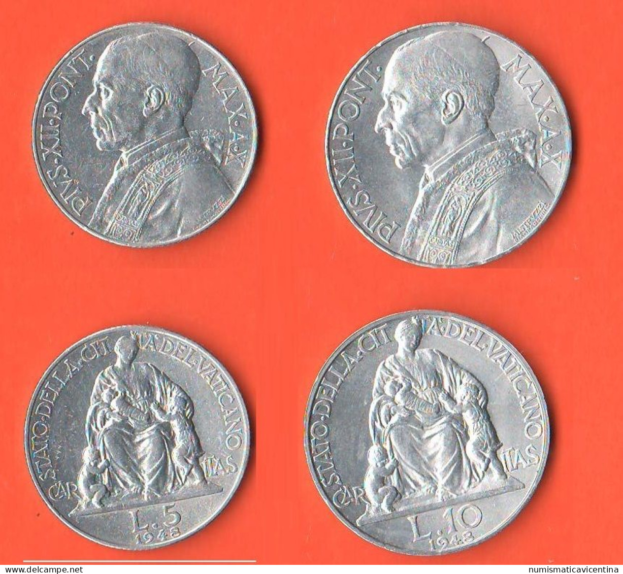 Vaticano 5 + 10 Lire 1948 Vatican City Papa Pio XII° Aluminum Coin C 3 - Vatikan
