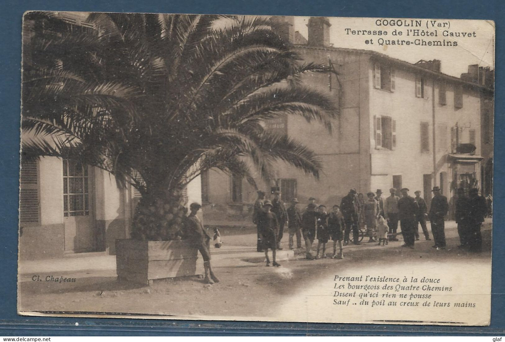 Carte Postale "Cogolin (Var) Terrasses De L’Hôtel Cauvet  Et Les Quatre-Chemins" (animée) + Poème Humoristique - Cogolin