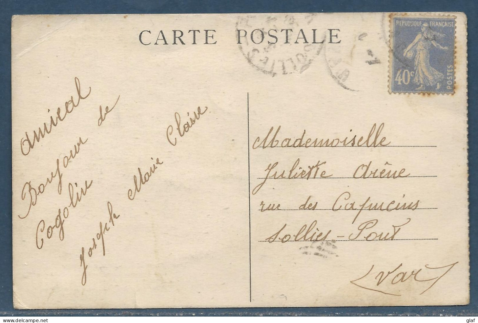 Carte Postale "Cogolin (Var) Terrasses De L’Hôtel Cauvet  Et Les Quatre-Chemins" (animée) + Poème Humoristique - Cogolin