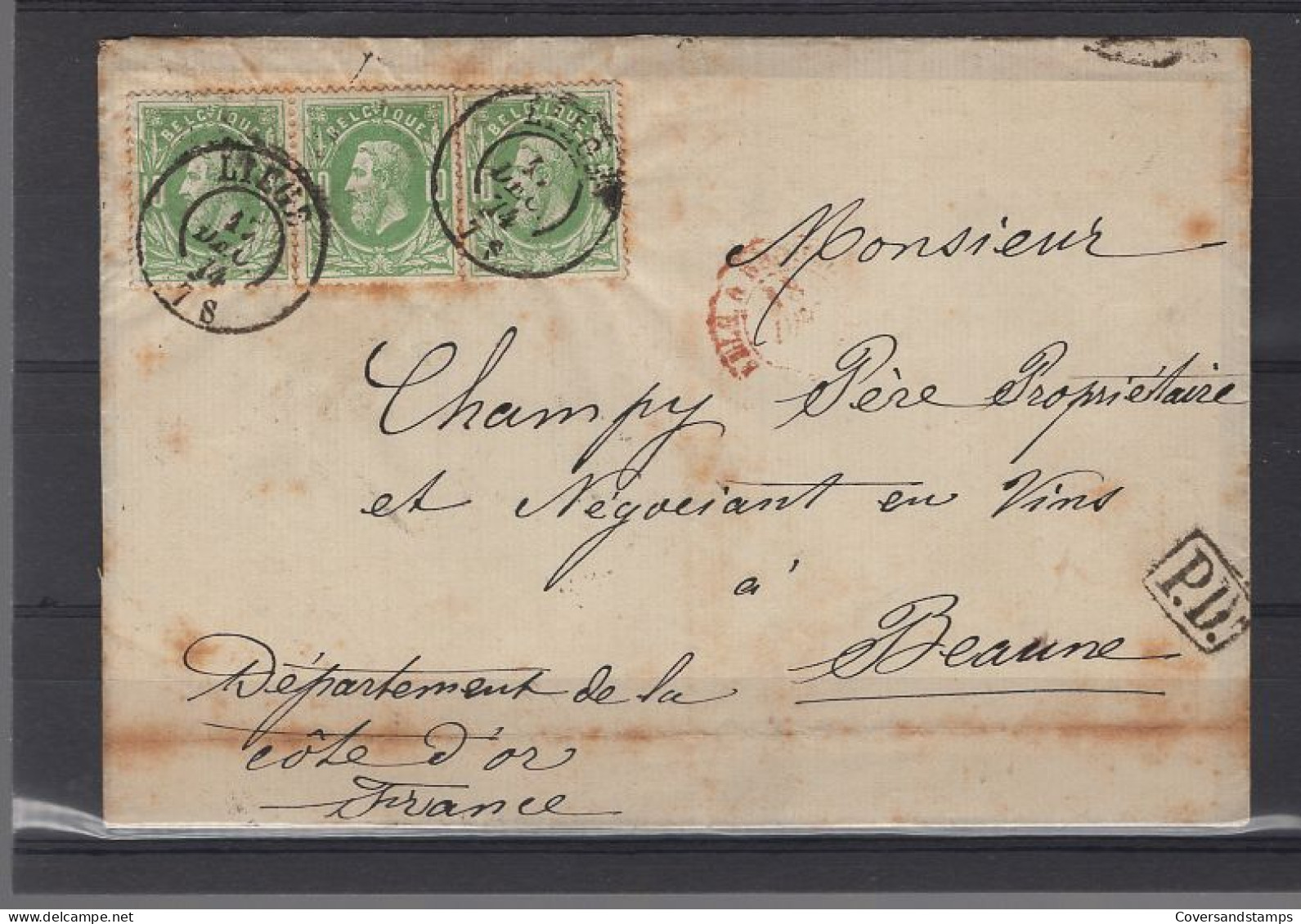  Brief Van Liège Naar Maison Champy In Beaune, December 1874 - 1869-1883 Léopold II