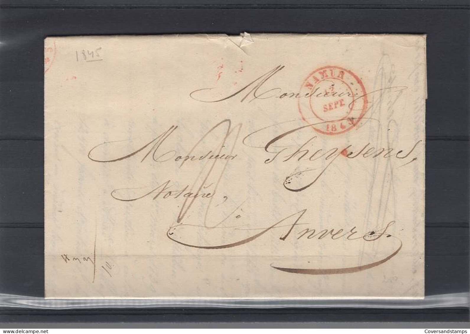  Brief Van Namur Naar Anvers, 12 Sept. 1845 - 1830-1849 (Belgique Indépendante)