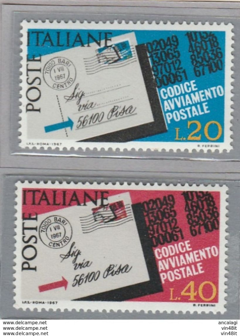 1967 - ITALIA REPUBBLICA - CODICE AVVIAMENTO POSTALE  - SERIE COMPLEA  - 2  VALORI  - NUOVO - 1961-70: Neufs