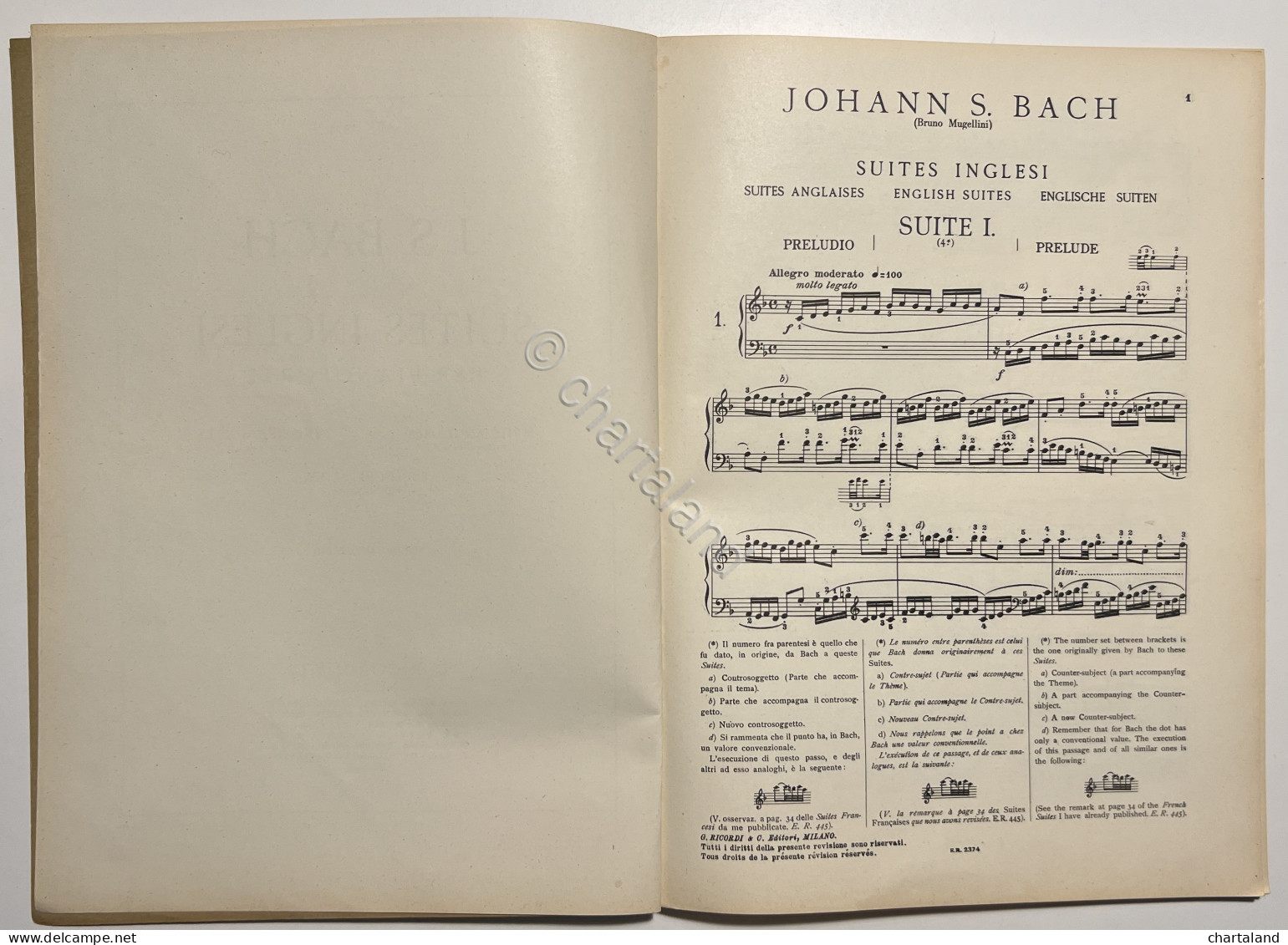 Spartiti - J. S. Bach - Suites Inglesi Per Pianoforte (Mugellini) - 1952 Ricordi - Other & Unclassified