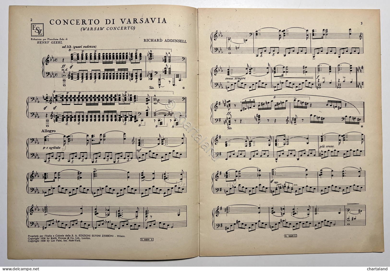 Spartiti - R. Addinsell - Concerto Di Varsavia Per Pianoforte - Ed. 1954 Zerboni - Other & Unclassified