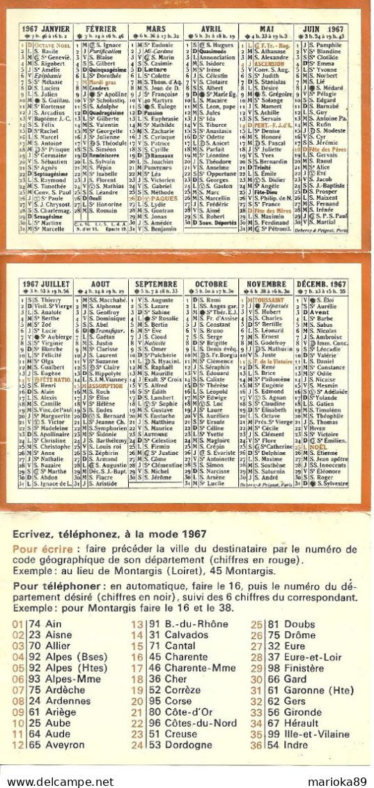 MINI CALENDRIER 1967 / BAS LE BOURGET - Tamaño Pequeño : 1961-70