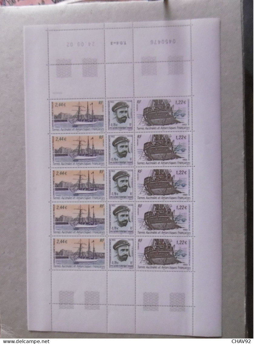 T A A F  2003    P369/371 * *  CENTENAIRE DU DEPART DU NAVIRE   FRANCAIS  FEUILLE DE 5 - Unused Stamps