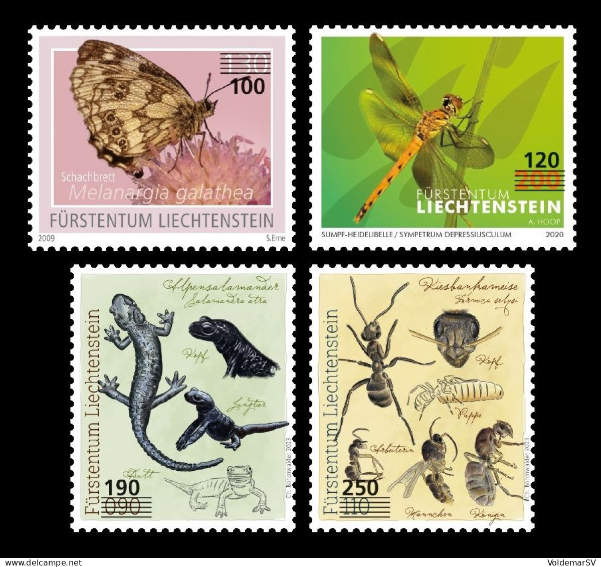 Liechtenstein 2024 Mih. 2117/20 Fauna (overprint). Butterfly. Dragonfly. Salamander. Ant MNH ** - Neufs