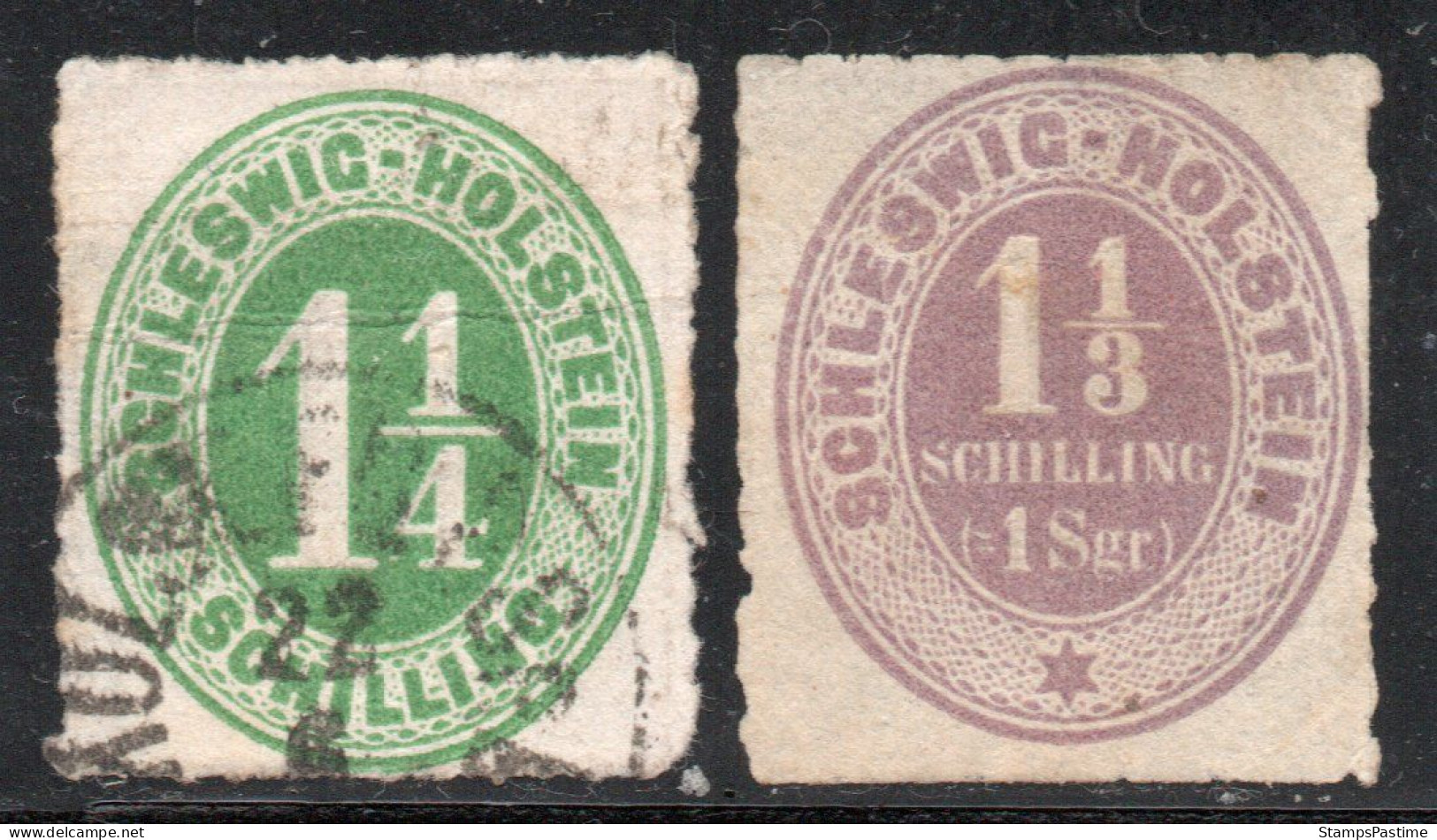 SCHLESWIG-HOLSTEIN (ALEMANIA) Serie NO Completa X 2 Sellos CIFRAS Año 1865 – Valorizada En Catálogo € 95,00 - Schleswig-Holstein