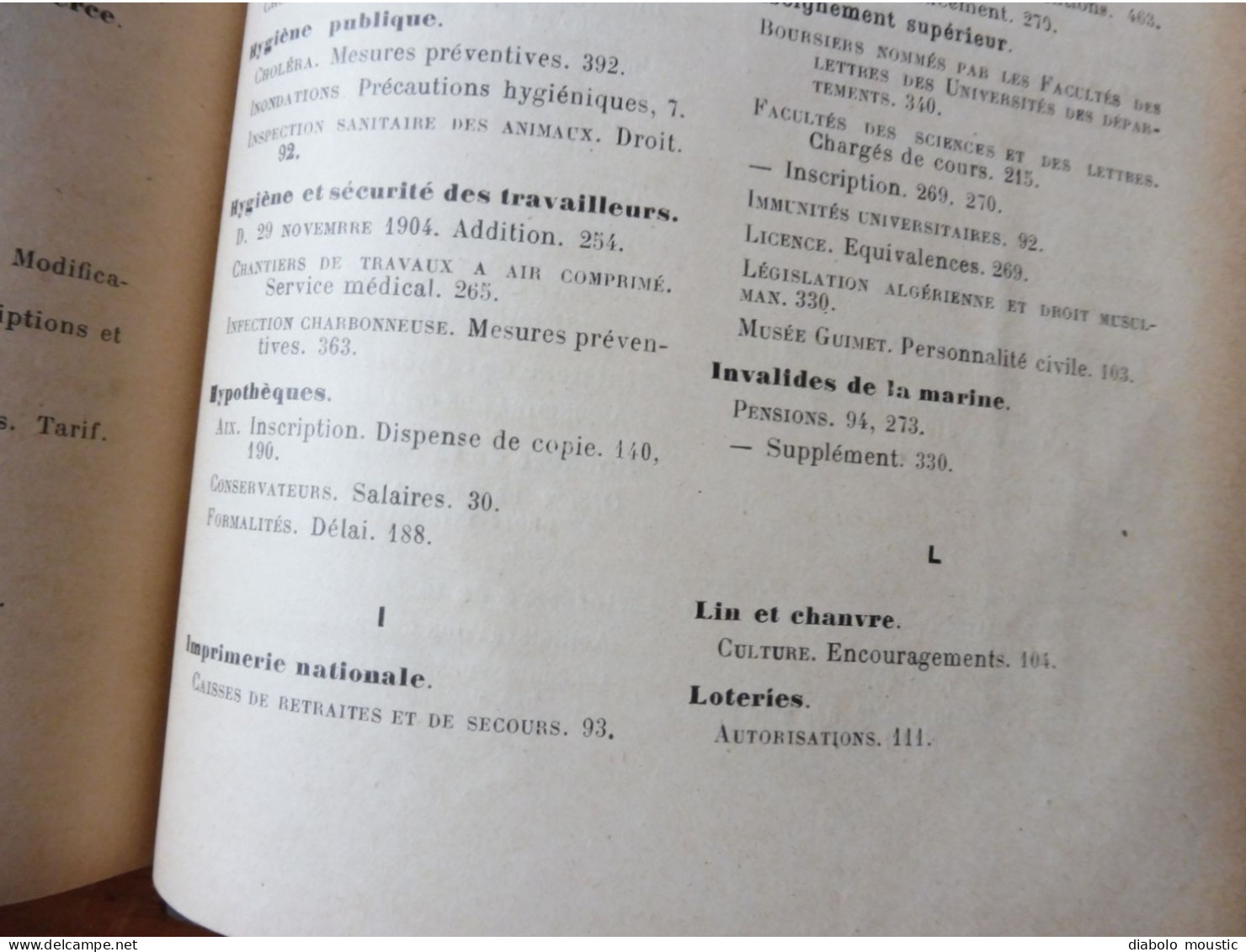 1910  RECUEIL des LOIS : Prostitution des mineurs, Légion étrangère, Sections Spéciales, Raisins et vendange; Etc ; Etc